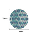 8' x 8' Blue and Ivory Round Geometric Stain Resistant Indoor Outdoor Area Rug