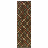 2' X 8' Brown and Ivory Geometric Stain Resistant Indoor Outdoor Area Rug