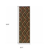 2' X 8' Brown and Ivory Geometric Stain Resistant Indoor Outdoor Area Rug