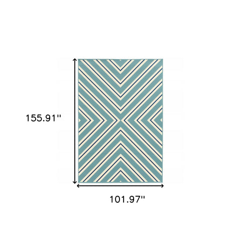 9' X 13' Blue Geometric Stain Resistant Indoor Outdoor Area Rug