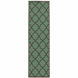 2' X 8' Blue Geometric Stain Resistant Indoor Outdoor Area Rug