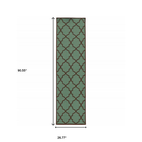 2' X 8' Blue Geometric Stain Resistant Indoor Outdoor Area Rug