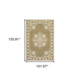 9' X 13' Tan Oriental Stain Resistant Indoor Outdoor Area Rug