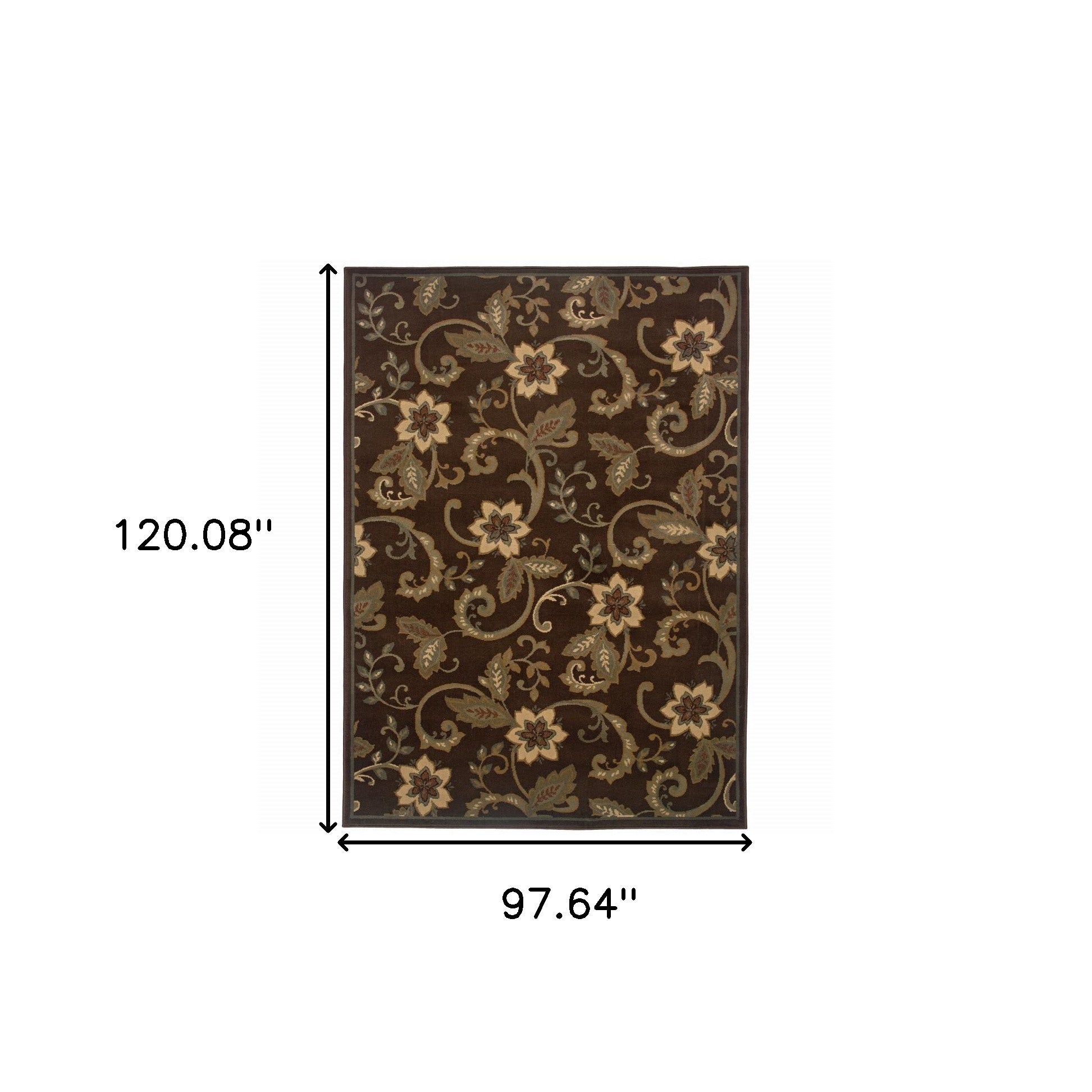8' X 10' Brown Ivory Blue Rust Gold And Green Floral Power Loom Stain Resistant Area Rug