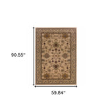 5' X 8' Ivory Oriental Power Loom Stain Resistant Area Rug