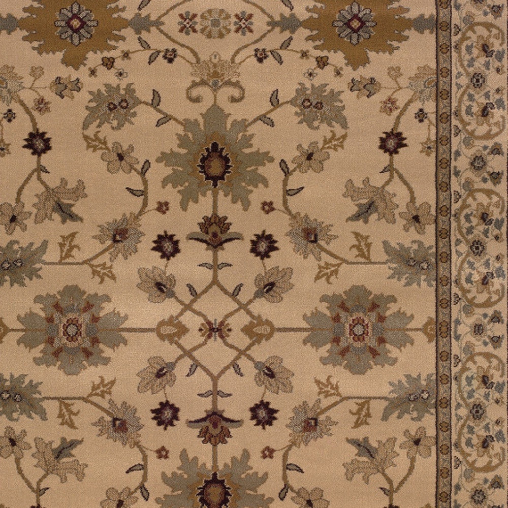 5' X 8' Ivory Oriental Power Loom Stain Resistant Area Rug