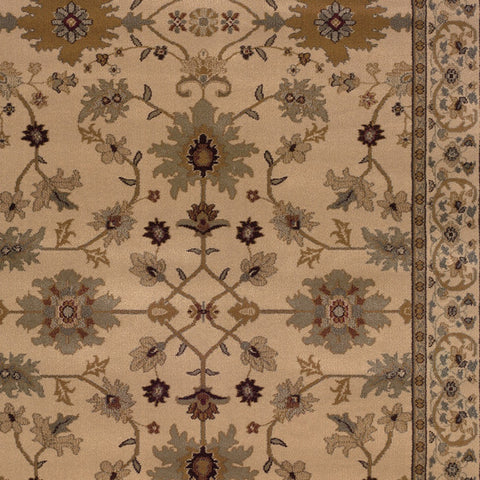 5' X 8' Ivory Oriental Power Loom Stain Resistant Area Rug