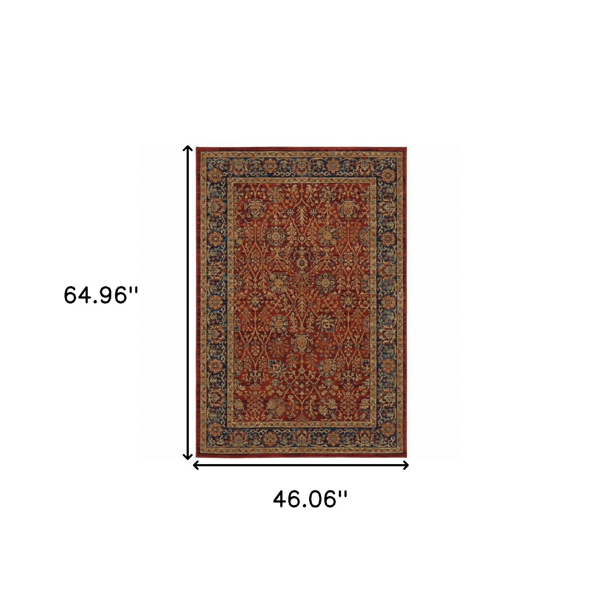 4' X 6' Red And Blue Oriental Power Loom Stain Resistant Area Rug