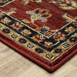 2' X 8' Red And Blue Oriental Power Loom Stain Resistant Runner Rug