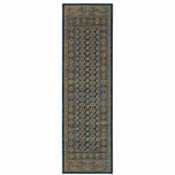 2' X 8' Blue And Gold Oriental Power Loom Stain Resistant Runner Rug