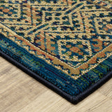 2' X 8' Blue And Gold Oriental Power Loom Stain Resistant Runner Rug