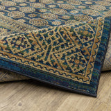 2' X 8' Blue And Gold Oriental Power Loom Stain Resistant Runner Rug
