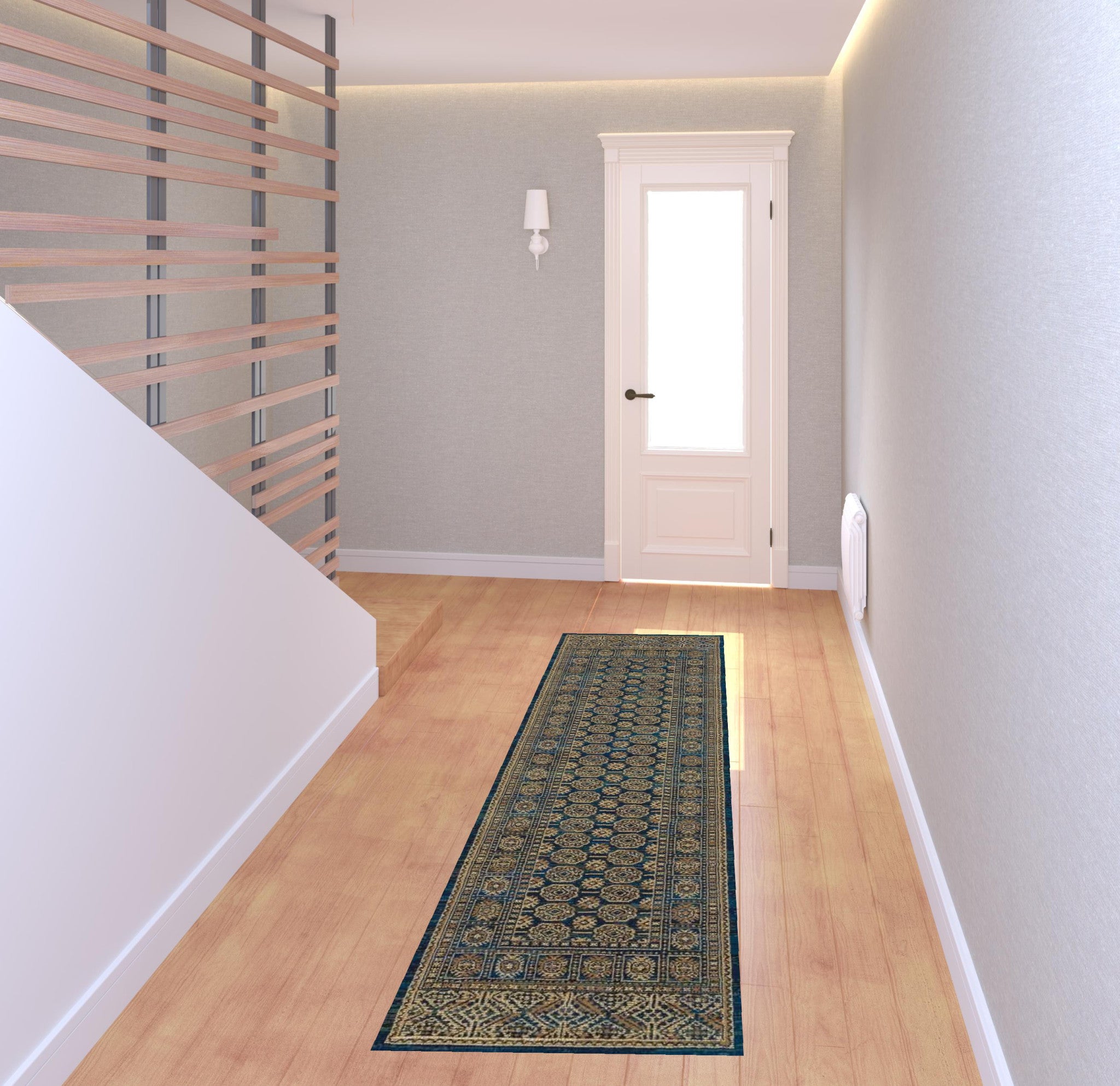 2' X 8' Blue And Gold Oriental Power Loom Stain Resistant Runner Rug