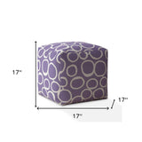 17" Purple And White Cotton Abstract Pouf Ottoman