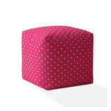 17" Pink Cotton Polka Dots Pouf Ottoman