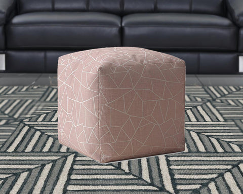 17" Pink Canvas Geometric Pouf Ottoman