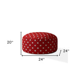 24" Red Cotton Round Polka Dots Pouf Ottoman