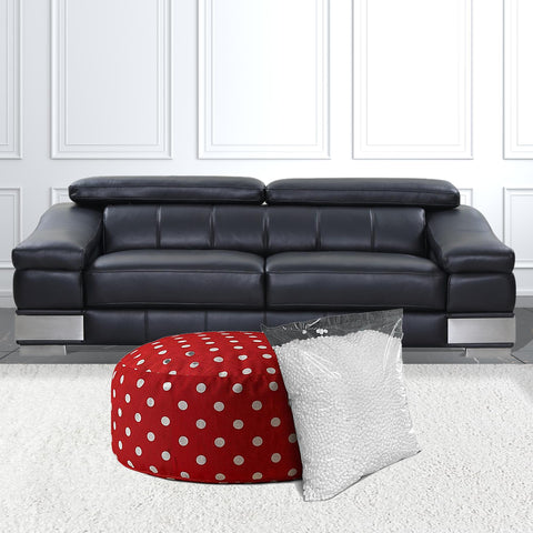 24" Red Cotton Round Polka Dots Pouf Ottoman