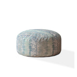 24" Blue Canvas Round Abstract Pouf Ottoman