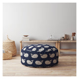 24" Blue Twill Round Whale Pouf Cover