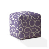 17" Purple And White Cotton Abstract Pouf Cover