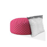 24" Pink And White Cotton Round Polka Dots Pouf Cover