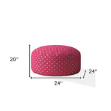 24" Pink And White Cotton Round Polka Dots Pouf Cover