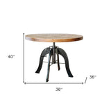 36" Brown And Black Solid Wood And Steel Round Dining Table