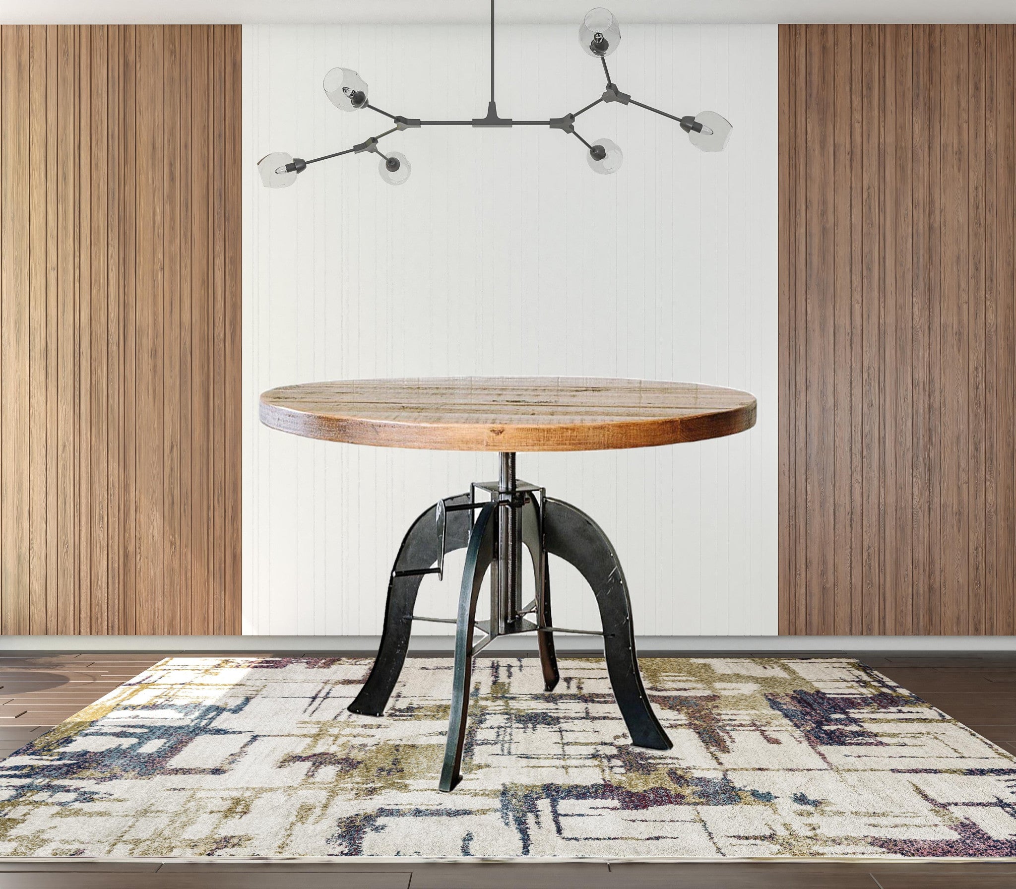 36" Brown And Black Solid Wood And Steel Round Dining Table