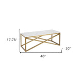 46" Gold Faux Marble And Steel Coffee Table