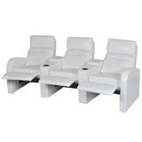 3-Seater Home Theater Recliner Sofa White Faux Leather