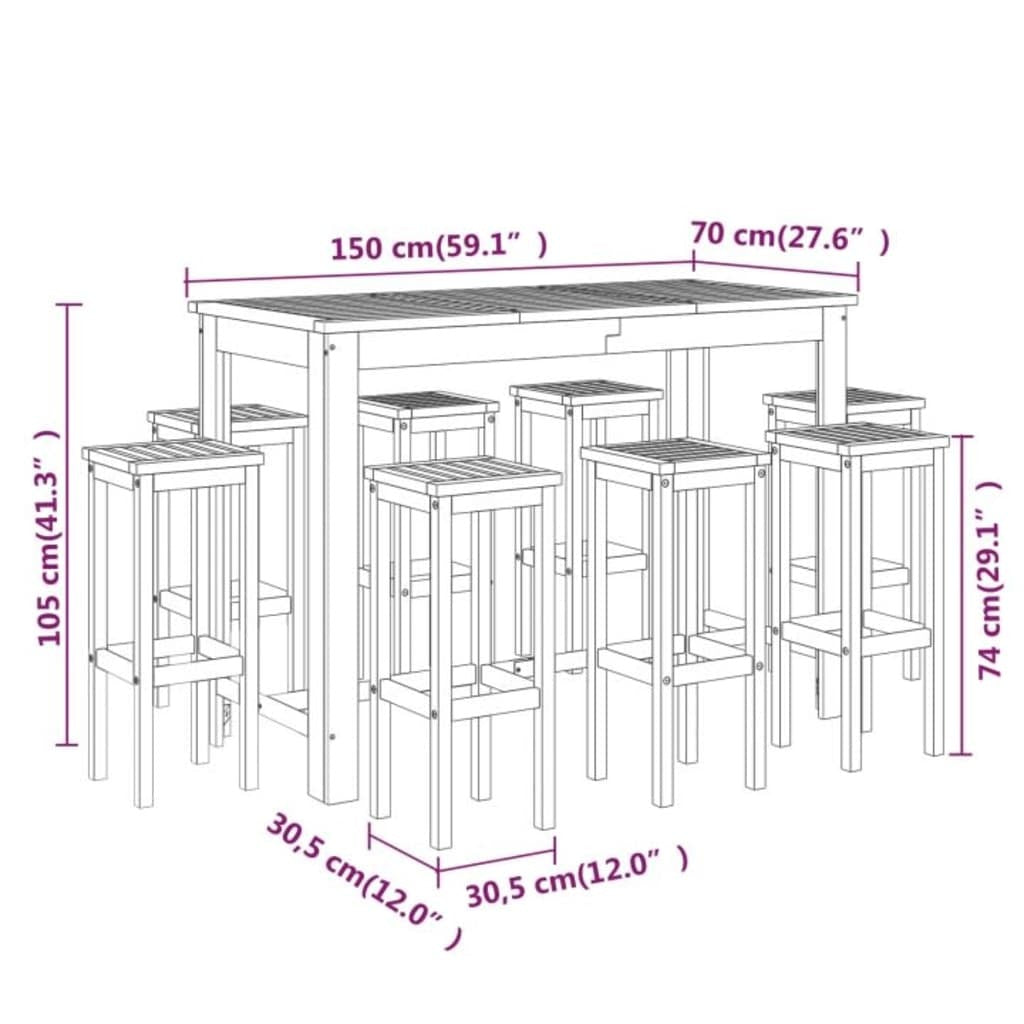 9 Piece Patio Bar Set Solid Wood Acacia