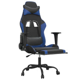 Massage Gaming Chair with Footrest Black&Blue Faux Leather