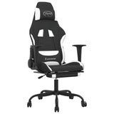 Massage Gaming Chair with Footrest Black and White Fabric