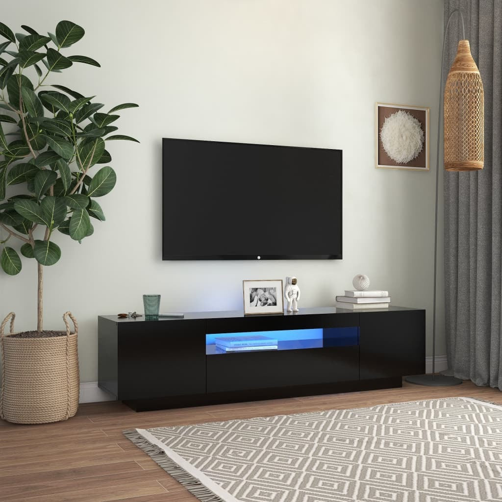 TV Cabinet with LED Lights Black 63"x13.8"x15.7"