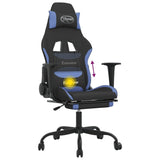 Massage Gaming Chair with Footrest Black and Blue Fabric