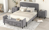 4-Pieces Bedroom Sets Full Size Upholstered Platform Bed with Two Nightstands