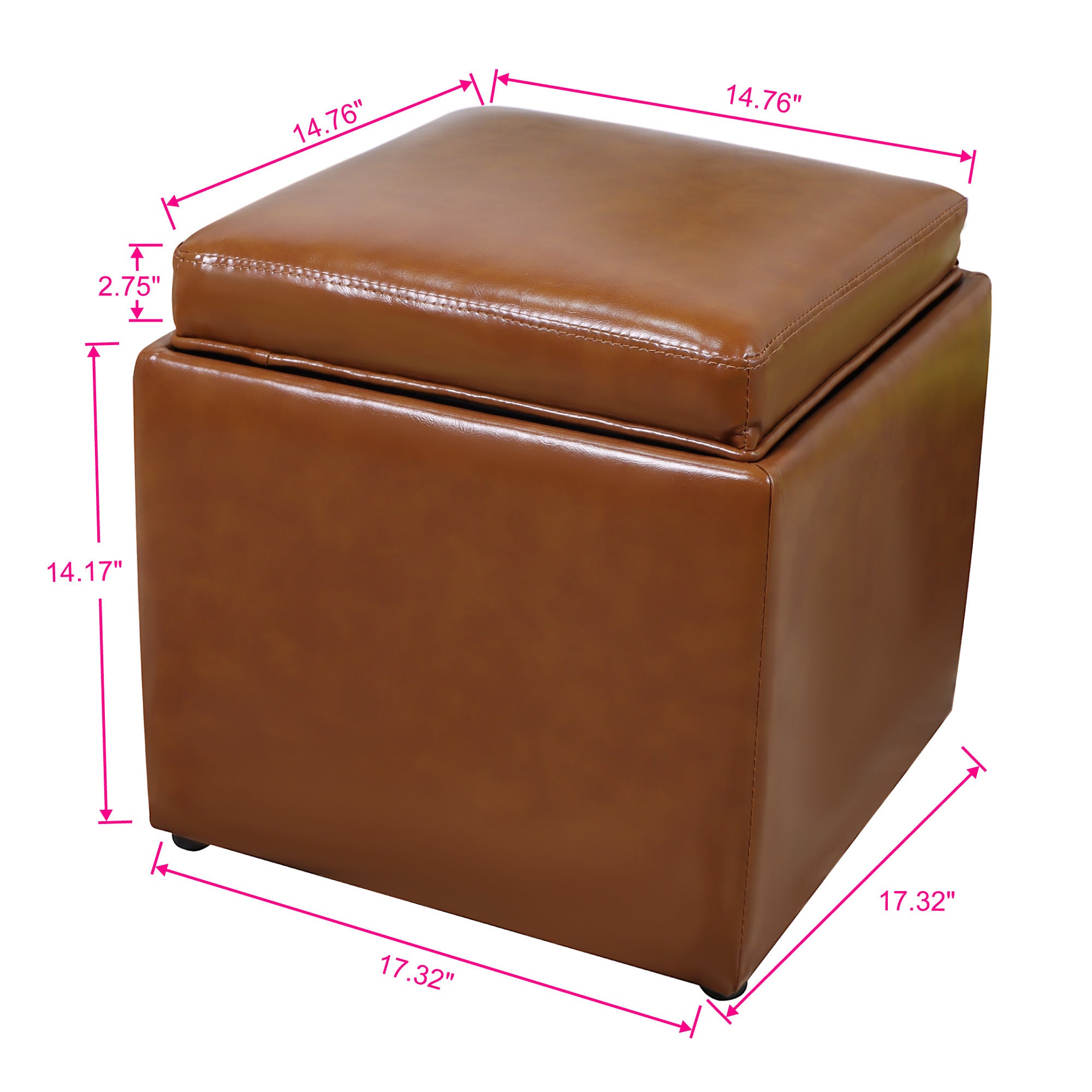 Square Storage Ottoman with Tray Faux Leather Upholstered Footrest Stool