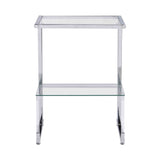 Silver Chrome Side Table, 2-Tier Acrylic Glass End Table for Living Room&Bedroom