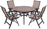 5 Piece Patio Dining Set Outdoor Furniture, Aluminum Folding Chair Sling Chair Set with 48 inch Round Crafttech Top Aluminum Table