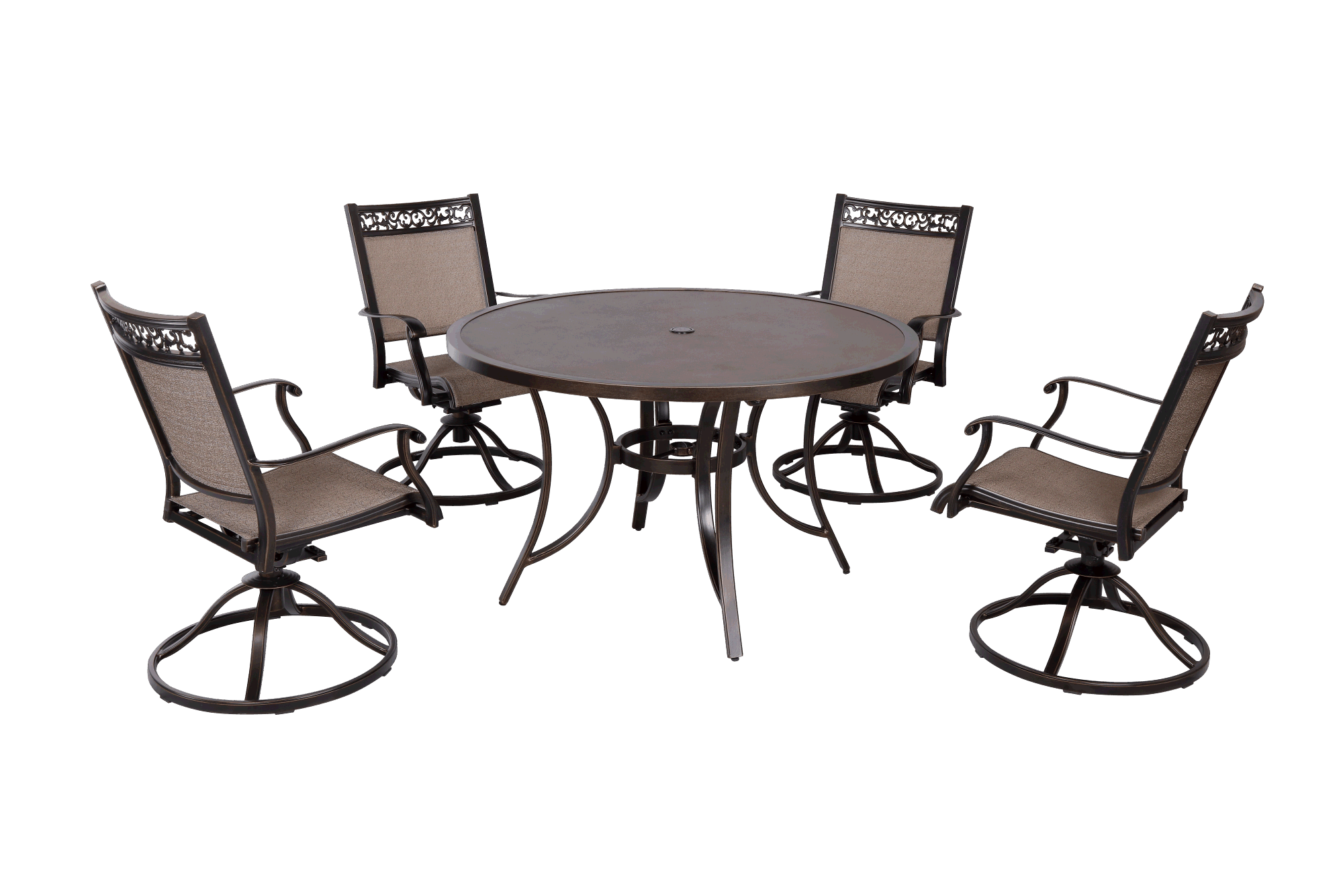 [PICK UP ONLY]Outdoor 5 Piece Dining Set Patio Furniture w/ Aluminum Swivel Rocker Sling Chair Set 4pcs & 48inch Tempered Glass Top Table