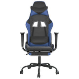 Massage Gaming Chair with Footrest Black&Blue Faux Leather