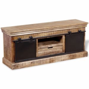 TV Cabinet with 2 Sliding Doors Solid Mango Wood 43.3"x11.8"x17.7"