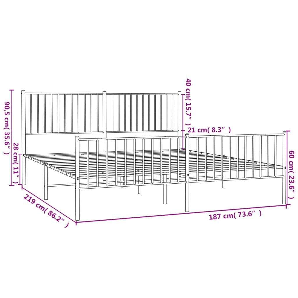 Metal Bed Frame with Headboard and Footboard White 72"x83.9"