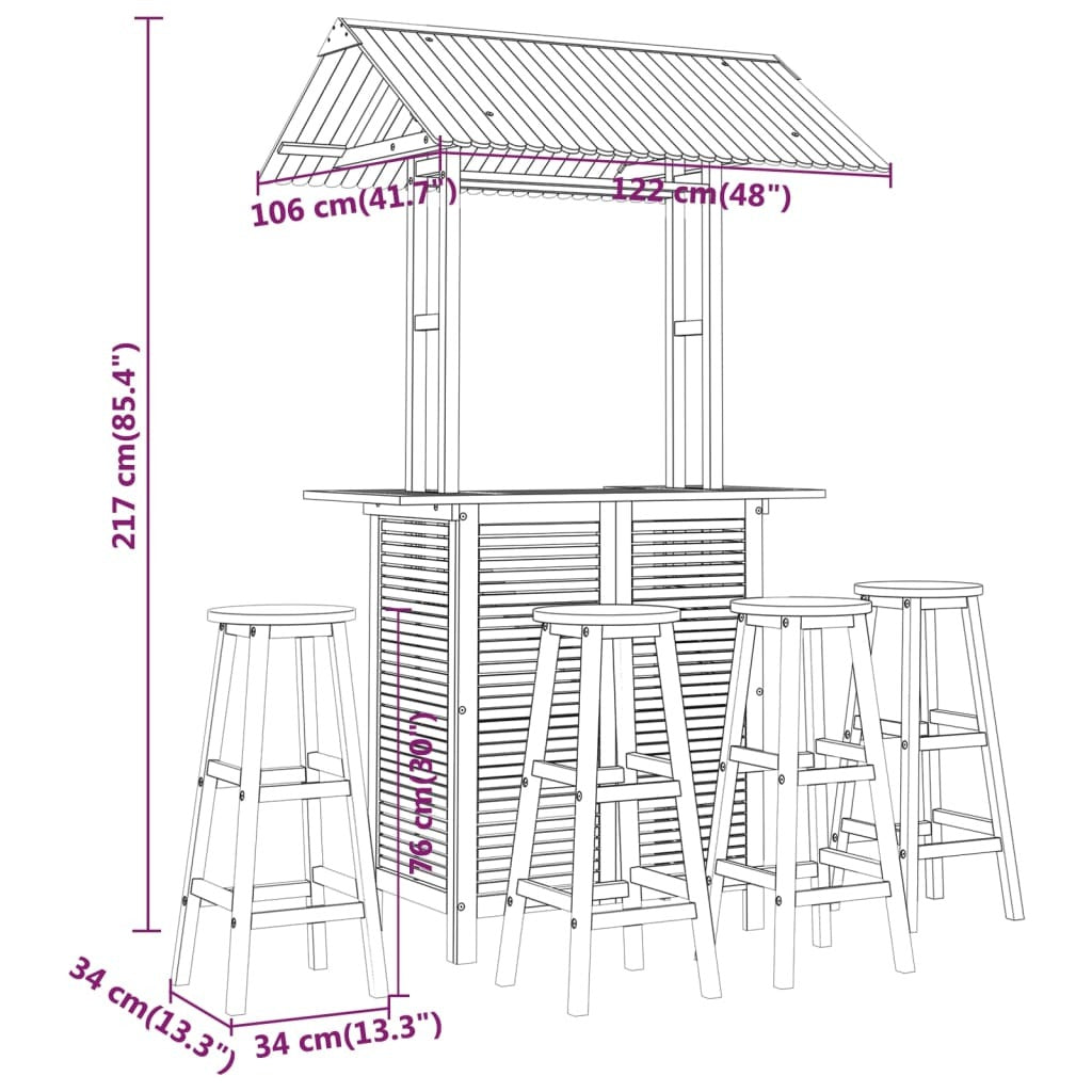 5 Piece Patio Bar Set Solid Wood Acacia