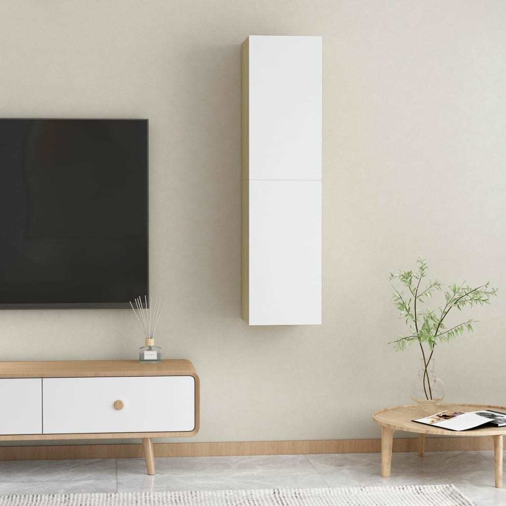 TV Cabinets 2 pcs White and Sonoma Oak 12"x11.8"x23.6" Engineered Wood