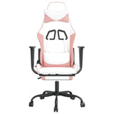 Massage Gaming Chair with Footrest White&Pink Faux Leather