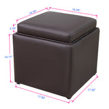 Square Storage Ottoman with Tray Faux Leather Upholstered Footrest Stool