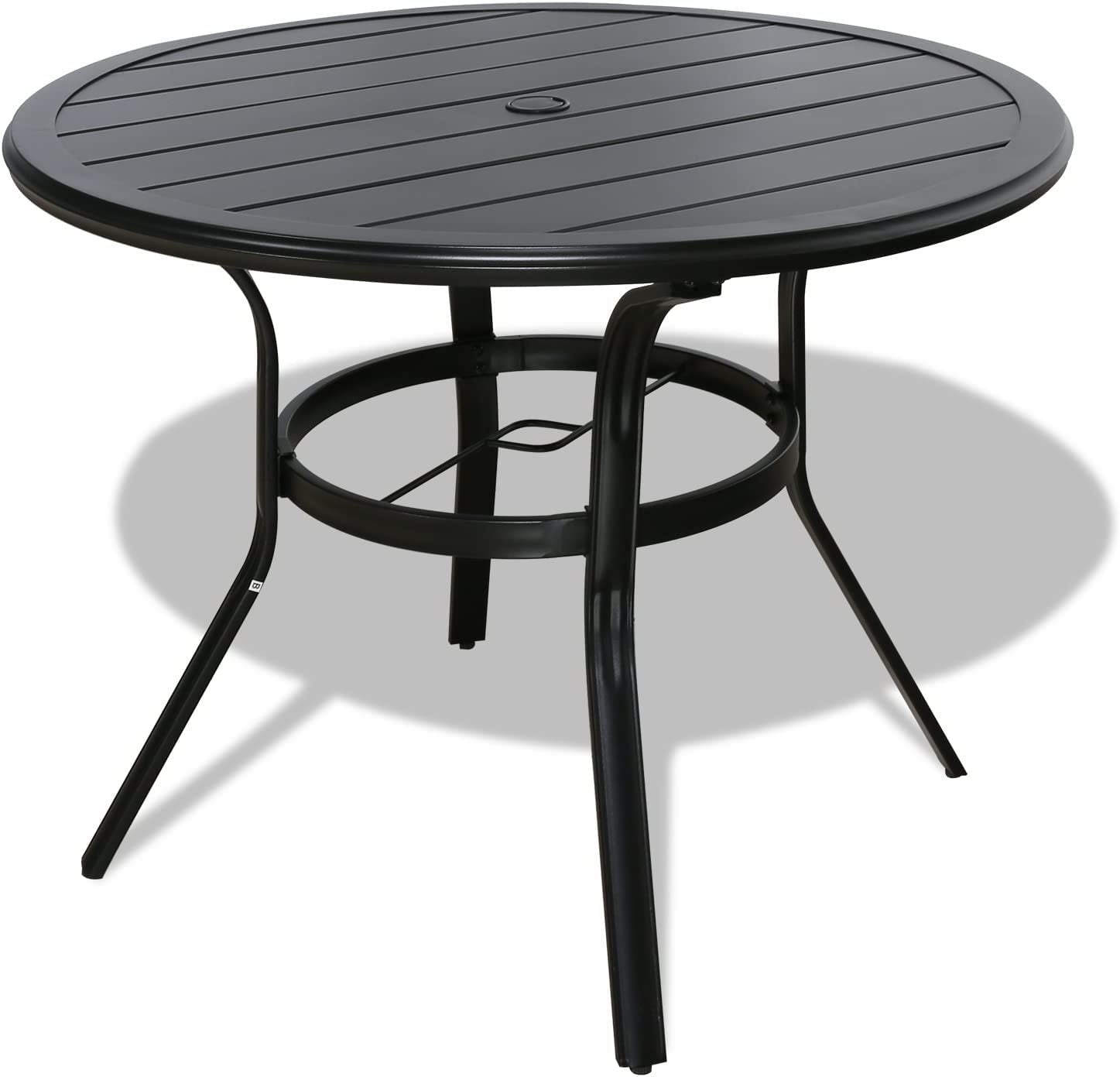 Outdoor 37" Dining Table Patio Round Metal Slatted Table with Umbrella Hole