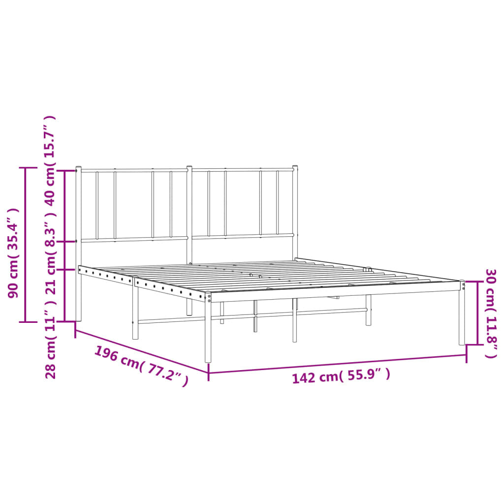 Metal Bed Frame with Headboard White 53.9"x74.8"